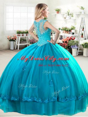 Elegant Teal Zipper Sweet 16 Dresses Beading Sleeveless Floor Length