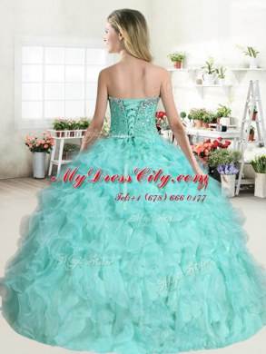 Organza Sleeveless Floor Length Sweet 16 Dress and Beading and Ruffles