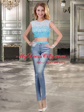 Affordable Four Piece Teal Scoop Lace Up Beading and Ruffles Sweet 16 Dress Cap Sleeves