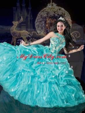 Great Aqua Blue Sleeveless Beading and Appliques and Pick Ups Floor Length Quinceanera Gowns