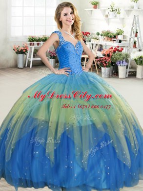 Straps Ruffled Floor Length Ball Gowns Sleeveless Multi-color Sweet 16 Dress Zipper