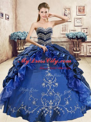 Sweetheart Sleeveless Organza and Taffeta Quinceanera Dresses Beading and Embroidery and Pick Ups Lace Up