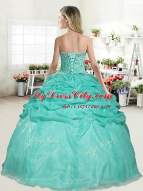 Sleeveless Organza Floor Length Lace Up Sweet 16 Dress in Baby Blue with Beading and Pick Ups