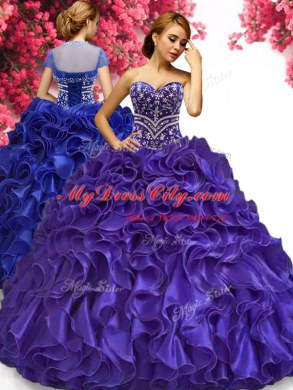 Floor Length Purple Sweet 16 Dresses Sweetheart Sleeveless Lace Up