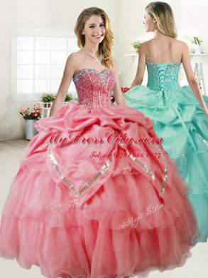 Shining Sweetheart Sleeveless Organza and Taffeta Quinceanera Dresses Beading Lace Up