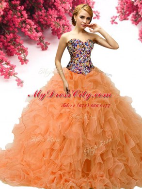 Floor Length Orange Vestidos de Quinceanera Sweetheart Sleeveless Lace Up