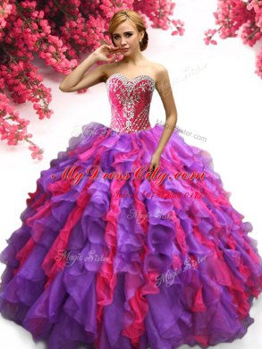 Sophisticated Ruffles Ball Gown Prom Dress Multi-color Lace Up Sleeveless Floor Length