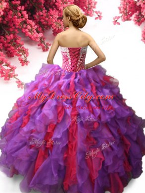 Sophisticated Ruffles Ball Gown Prom Dress Multi-color Lace Up Sleeveless Floor Length