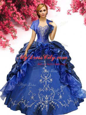 Fashion Royal Blue Ball Gowns Sweetheart Sleeveless Taffeta Floor Length Lace Up Beading and Embroidery 15 Quinceanera Dress