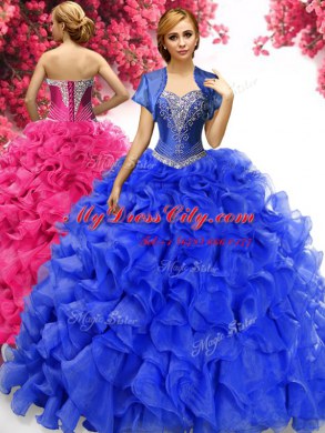 Sleeveless Sweep Train Beading and Ruffles Lace Up Quinceanera Gowns