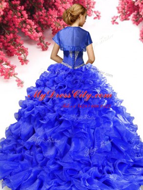 Sleeveless Sweep Train Beading and Ruffles Lace Up Quinceanera Gowns