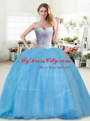 Apple Green Ball Gowns Tulle Sweetheart Sleeveless Beading Floor Length Lace Up 15th Birthday Dress