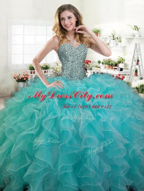 Sleeveless Beading and Ruffles Lace Up 15th Birthday Dress