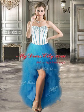 Four Piece Tulle Sweetheart Sleeveless Lace Up Embroidery and Ruffles Quinceanera Gown in Baby Blue