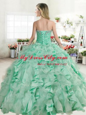 Apple Green Ball Gowns Sweetheart Sleeveless Organza and Taffeta Floor Length Lace Up Beading and Ruffles Quinceanera Gowns