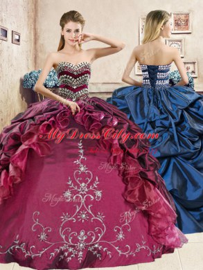Unique Red and Royal Blue Sweetheart Lace Up Beading and Embroidery and Pick Ups Quinceanera Gown Sleeveless
