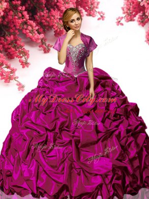 Sleeveless With Train Beading and Ruffles Lace Up Quinceanera Gowns with Fuchsia Sweep Train