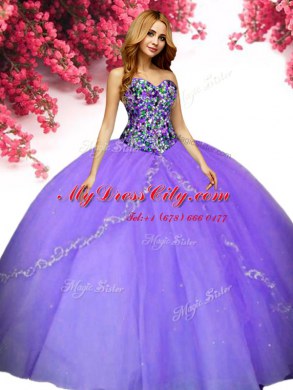 Top Selling Floor Length Ball Gowns Sleeveless Lavender Sweet 16 Dresses Lace Up