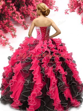 Traditional Sleeveless Beading and Ruffles Lace Up Quince Ball Gowns