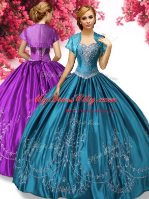 Designer Sleeveless Floor Length Beading and Embroidery Lace Up Sweet 16 Quinceanera Dress with Teal