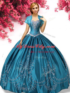 Designer Sleeveless Floor Length Beading and Embroidery Lace Up Sweet 16 Quinceanera Dress with Teal