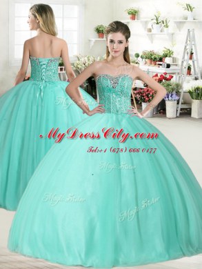 Apple Green Sweetheart Lace Up Beading Quinceanera Gown Sleeveless