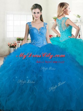Best Selling Straps Sleeveless Tulle Quinceanera Gown Beading and Ruffles Zipper