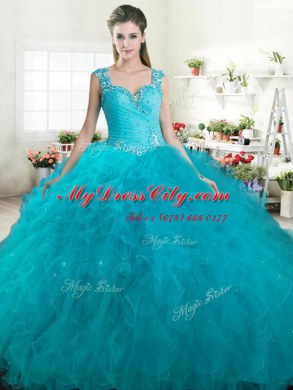Best Selling Straps Sleeveless Tulle Quinceanera Gown Beading and Ruffles Zipper