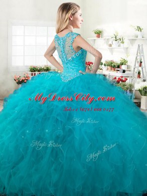 Best Selling Straps Sleeveless Tulle Quinceanera Gown Beading and Ruffles Zipper
