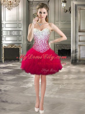 Three Piece Hot Pink Lace Up Sweetheart Beading and Ruffles Ball Gown Prom Dress Tulle Sleeveless