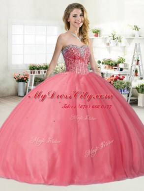Most Popular Pink Sleeveless Floor Length Beading Lace Up Sweet 16 Quinceanera Dress