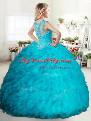 Graceful Straps Sleeveless Tulle 15 Quinceanera Dress Beading and Ruffles Zipper