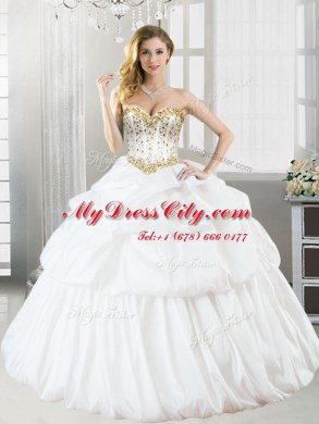 Glamorous Pick Ups Ball Gowns Quinceanera Dress White Sweetheart Taffeta Sleeveless Floor Length Lace Up