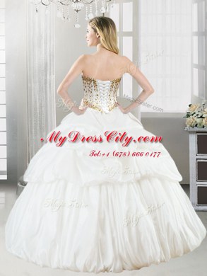 Glamorous Pick Ups Ball Gowns Quinceanera Dress White Sweetheart Taffeta Sleeveless Floor Length Lace Up