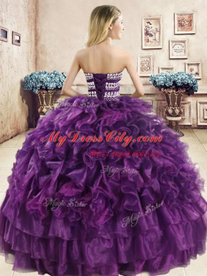 Dynamic Sweetheart Sleeveless Lace Up Sweet 16 Dress Wine Red Organza