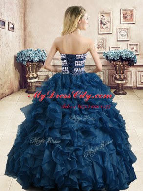 Sleeveless Floor Length Beading and Ruffles Lace Up 15th Birthday Dress with Wine Red
