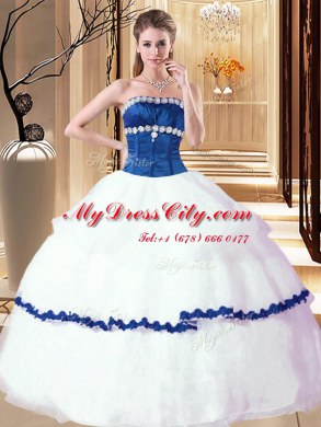 Floor Length Ball Gowns Sleeveless White Sweet 16 Dresses Lace Up