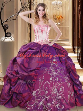 Ball Gowns Sweet 16 Dress Purple Strapless Taffeta Sleeveless Floor Length Lace Up