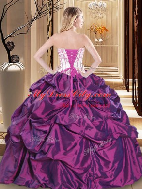 Ball Gowns Sweet 16 Dress Purple Strapless Taffeta Sleeveless Floor Length Lace Up