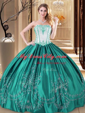 Strapless Sleeveless Lace Up Sweet 16 Dress Turquoise Taffeta