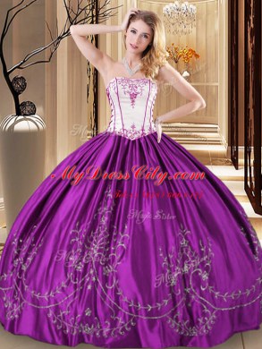 Strapless Sleeveless Lace Up Vestidos de Quinceanera Purple Taffeta
