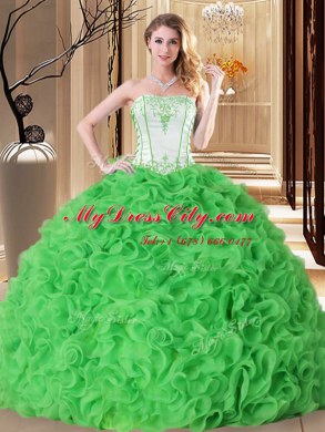 Sleeveless Floor Length Embroidery and Ruffles Lace Up Ball Gown Prom Dress