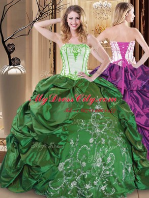 Beautiful Floor Length Green Quinceanera Gown Strapless Sleeveless Lace Up