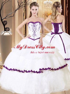 Floor Length White Sweet 16 Dress Sweetheart Sleeveless Lace Up