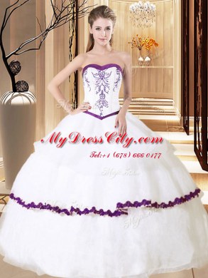 Floor Length White Sweet 16 Dress Sweetheart Sleeveless Lace Up