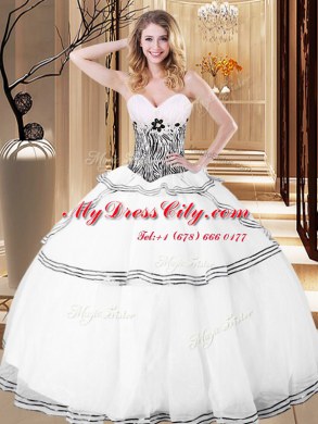 Unique Ruffles Vestidos de Quinceanera White Lace Up Sleeveless Floor Length