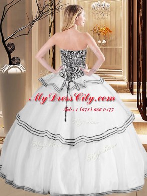 Unique Ruffles Vestidos de Quinceanera White Lace Up Sleeveless Floor Length