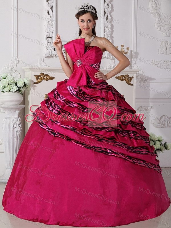 Fuchsia Ball Gown Strapless Floor-length Zebra Beading Quinceanera Dress