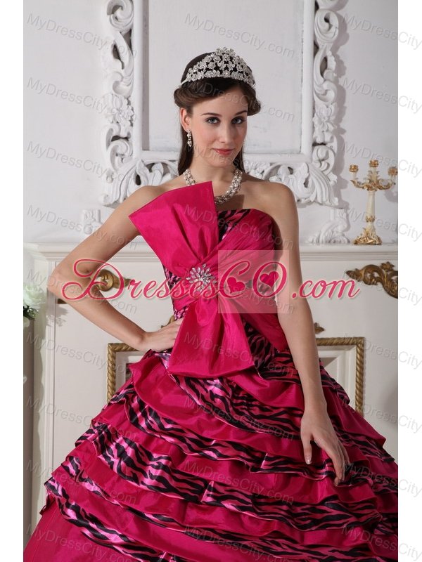 Fuchsia Ball Gown Strapless Floor-length Zebra Beading Quinceanera Dress