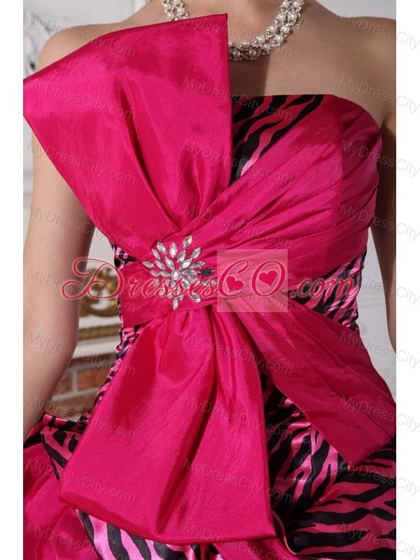 Fuchsia Ball Gown Strapless Floor-length Zebra Beading Quinceanera Dress